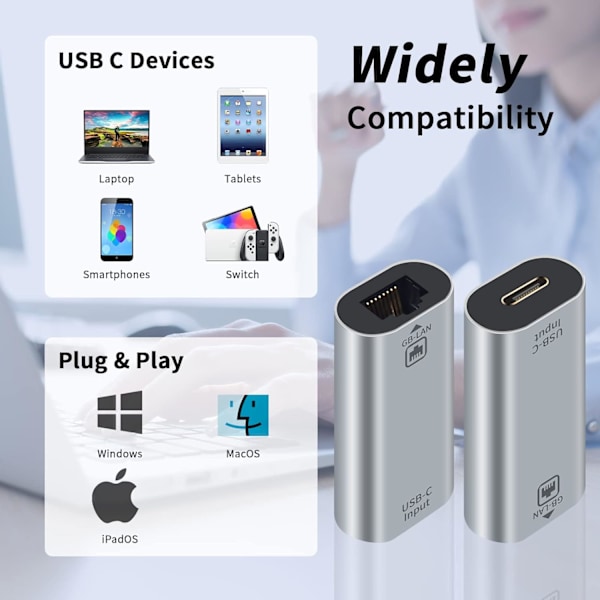 Poyiccot USB C til Ethernet-adapter Gigabit, RJ45-hun til USB C-hun-adapter, USB C til RJ45-adapter op til 1000/ 100/10 Mbps Ethernet LAN-netværk
