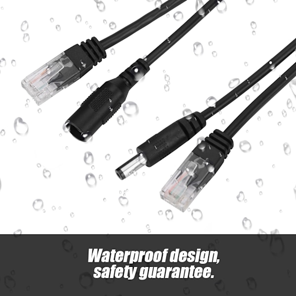 Power Over Ethernet Vandtæt 12V Gennemgående POE Injektor Splitter Adapter Kabel (Sort)