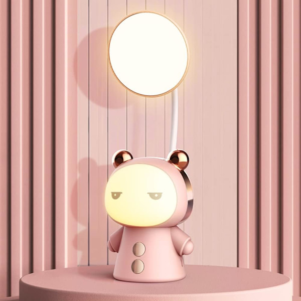 Kreativ tegneserie LED-skrivebordslampe trådløs nattlys, 600mAh Micro USB oppladbar skrivebordslampe LED øyebeskyttelse studielampe, leselampe skrivebordslampe