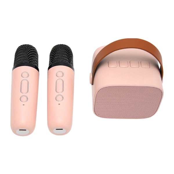 Karaoke-maskin Multifunktion Stereo Sound Bärbar Bluetooth-högtalare med 2 trådlösa mikrofoner för hemfest KTV Rosa