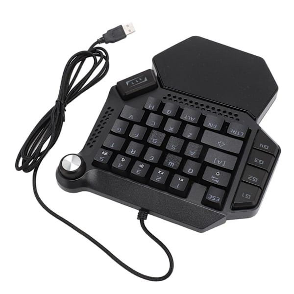 Enhands spelande tangentbord med en hand 33 tangenter RGB-bakgrundsbelysning Blå switch Bärbar Mini Wired Gaming Keypad med handledsstöd Vred för PC Gamer
