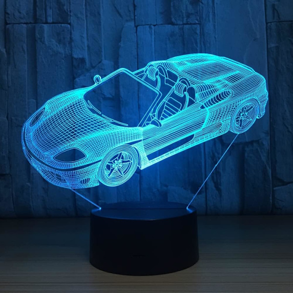 Roadster Sportsvogn Form 3D Natlampe Nyhed 7 Farver Skiftende Led Skrivebordslampe 3D Illusion 7 Farver Lamper Fødselsdagsgave