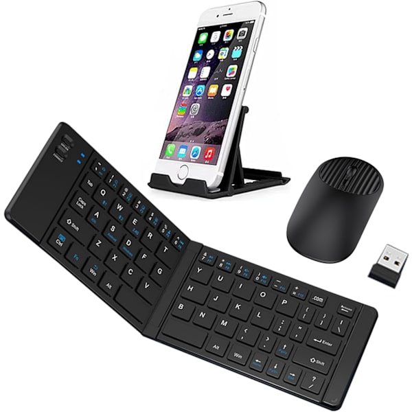 Hopfällbart tangentbord och mus-set, Bluetooth bärbart tangentbord, Laddningsbart bärbart för resor för iOS Android Windows Mac OS, Stödjer 3 enheter