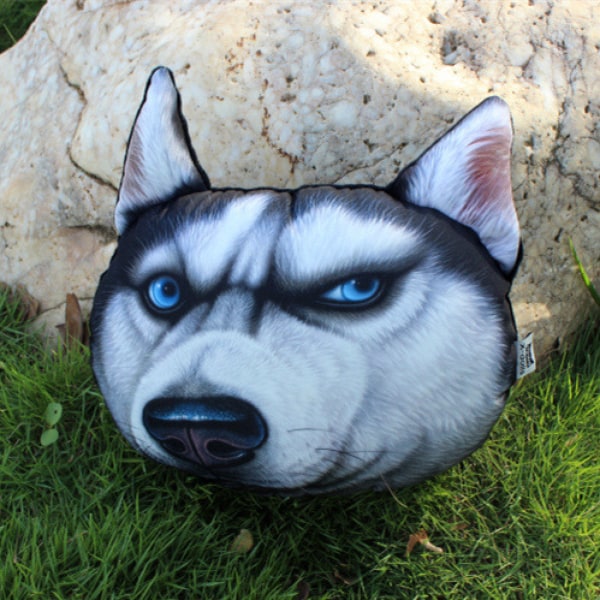 Creative Funny Doge Life Like 3D Printed Car Headrest Animals Dog Cat Head Cartoon Pillow Protect Seat Neck (Big Huskies)