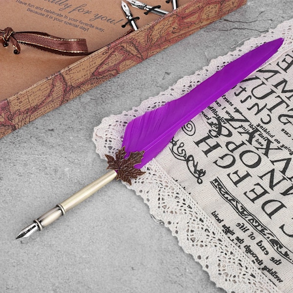 Europæisk Retro Quill Legering Fjer Skrive med Pen Nibs Gaveæske Sæt til Ven/Familie Lilla