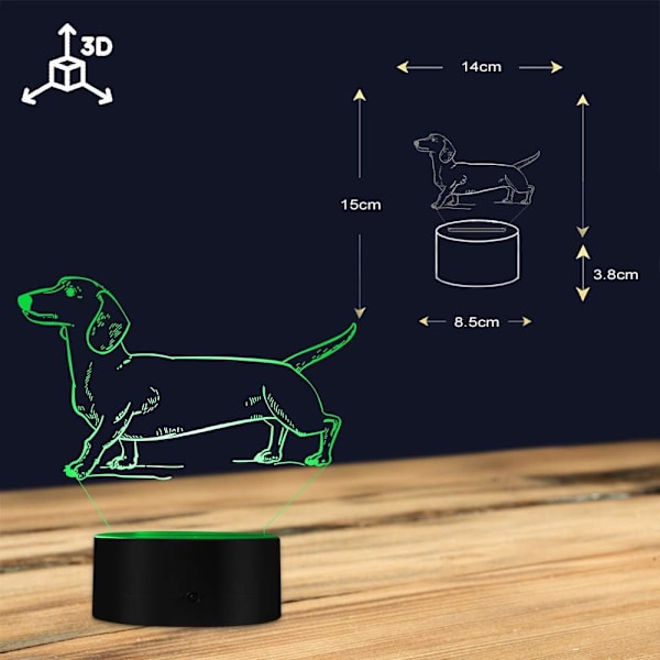 Dværggravhund LED Natlys 3D Dekorativ Belysning Farveskiftende Akryl Lampe Gave til Hundeelskere