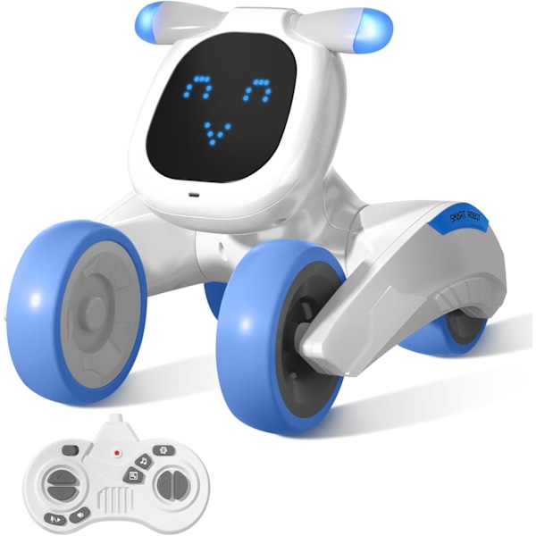 Robot hundeleke med ansiktsuttrykk og lys, smart interaktiv snakkende robotleker med stemmestyring, berøringssensor, opptak, sang og dans