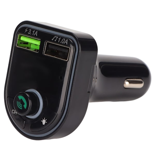 Dobbelt USB-biloplader Bluetooth 5.0 Bil FM-senderoplader med farverig omgivende lys