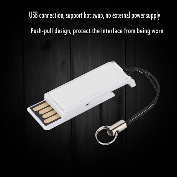 16 Gt:n kannettava työntö- ja veto-USB2.0-muistitikku ketjulla Windows Vista/7/10/Mac White