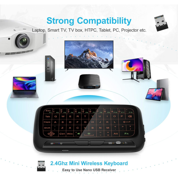 2.4Ghz Mini trådlöst tangentbord och styrplatta med 3 nivåer bakgrundsbelysning Uppladdningsbar fjärrkontroll för Android TV Box