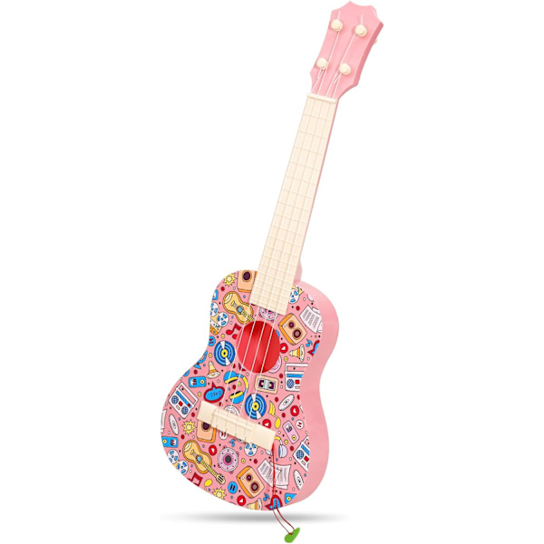 LeeQee 21in Farverig Graffiti Ukulele Guitar til Børn, 4 Strenge Børneguitar Ukulele Musikinstrumenter Lærings- og Legetøj med Plektre