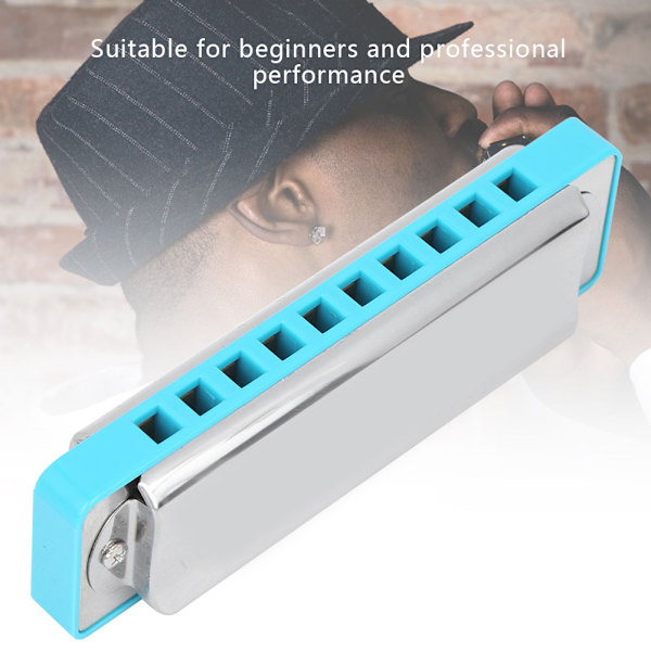 Bluesmunspel 10 hål munspel A-ton ABS-harts Professionellt nybörjarinstrument Blue