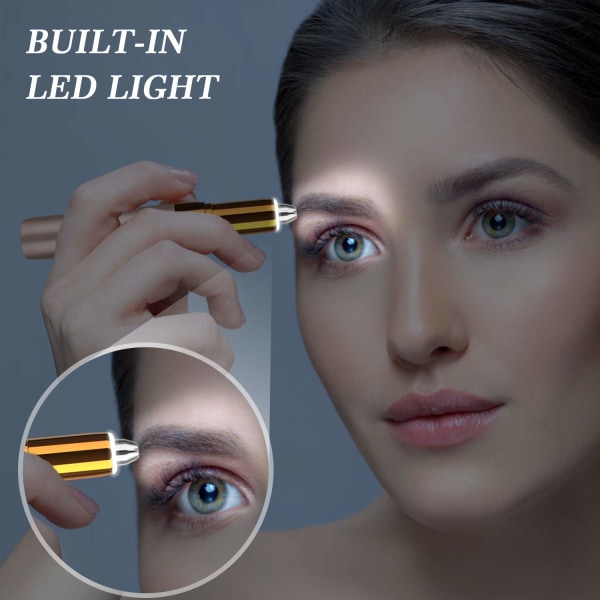 Genopladelig øjenbrynsbarberkniv, smertefri præcisionstrimmer til hårfjerning til ansigtet, Elektrisk øjenbrynsbarberskraber til kvinder med LED-lys til ansigtets næselæbe
