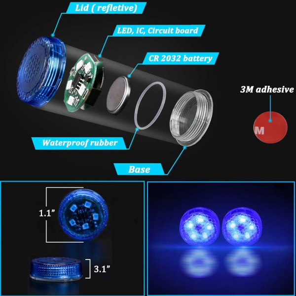 4 st universella trådlösa LED-varningsljus för bildörrar, säkerhetsljus, stroboskopljus för att förhindra kollisioner bakifrån (blå)