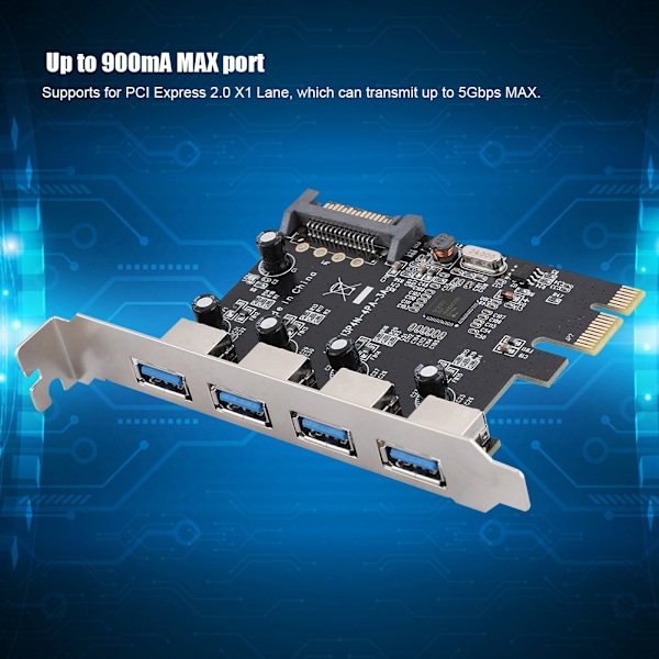 4-porters PCI-E til USB3.0 HUB PCI-utvidelseskort Adapter 5 Gbps hastighetsutvidelseskort