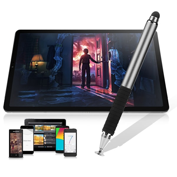 S12 2-i-1 ledende klud silikone sugekop dobbelt touch fuld metal disk maleri stylus grå