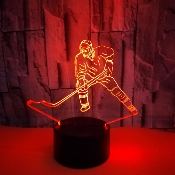 Hockey Spelar Mönster, 3D Illusion Lampa, 3D Nattlampa 3D LED Nyhet Födelsedag Semester Ljus Gåva Touch Fjärrkontroll Leksak