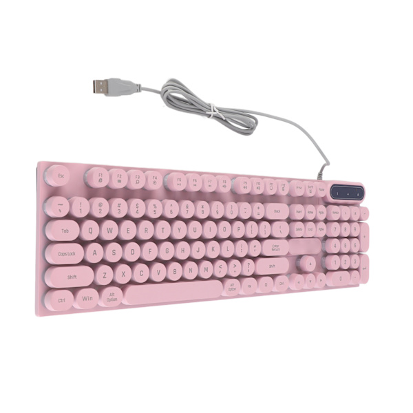 Gamingtangentbord USB Rund 104 Tangenter Bakgrundsbelyst Ergonomisk Fällbara Fötter Multimediatangenter Trådbundet Tangentbord för Stationär Dator Bärbar Rosa