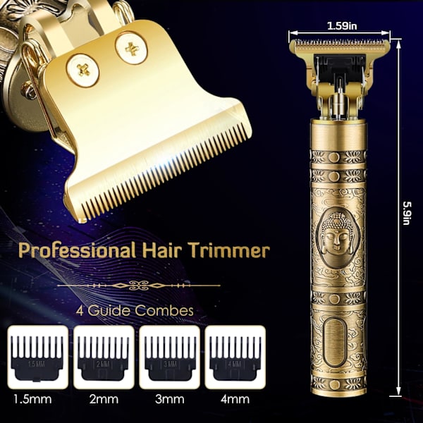 Hårklippere til mænd, professionel hårklipper T-blad trimmer Zero Gapped trimmer, trådløs genopladelig skægtrimmer barbermaskine hårklippesæt wi Vintage Gold