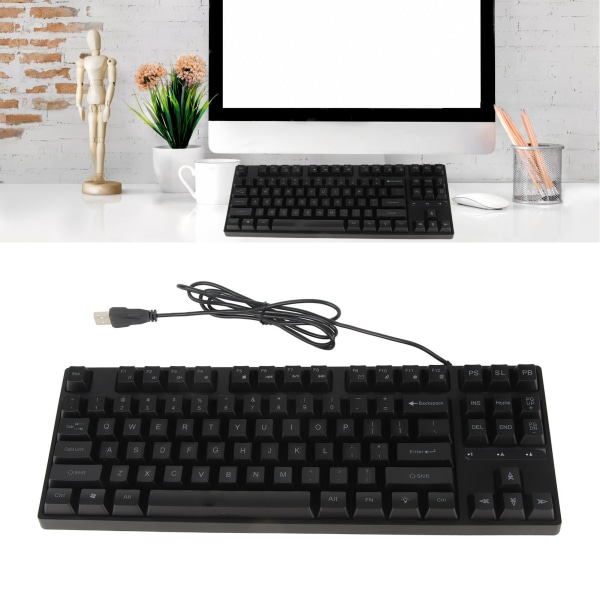 87 taster Mekanisk tastatur Baggrundsbelysning Ergonomisk USB-gaming-tastatur med foldbar fod til PC Laptop Sort