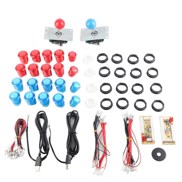 2-spillers arkade-spil DIY-sæt LED-belyste trykknapper USB-encoder til pc-spil 5V (rød blå)