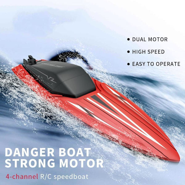 RC-båt - Fjernstyrt båt for barn og voksne, 2,4 GHz racerbåter for bassenger og innsjøer, dobbel motordesign, sommerleker, gaver til gutter og jenter