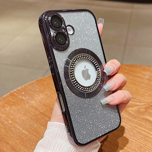 Misscase til iPhone 16plus Magnetisk Glitter Cover Kompatibelt med MagSafe, Fuld Beskyttelse Slankt Stødsikkert Anti-ridse Cover med Kamera black