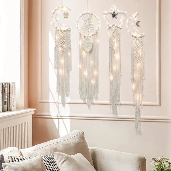 4-pack väggdekoration måne drömfångare macrame vävd väggbonad boho hemdekoration väggkonst vacker lägenhet sovsal rum dekoration