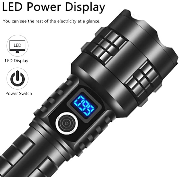 Superkirkas taskulamppu, ladattava, 100 000 lumenia, tehokas LED-taskulamppu, kirkkain taskulamppu retkeilyyn ja hätätilanteisiin