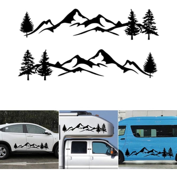 2PCS Car Automatic Decal Sticker Car Side Door Sticker Car Sticker Mountain Decal Tree Forest Vinyl Graphic Kit for Camper Rv Trailer