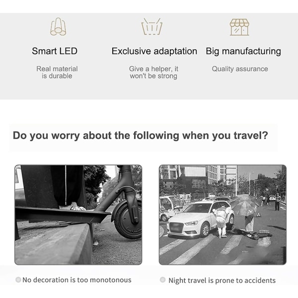 Elektrisk Scooter LED-remsa, 2-pack Nattcykling Fällbar Färgglad Lampa Vattentät Säkerhet Skateboard Dekorativa Tillbehör för Xiaomi M365/pr