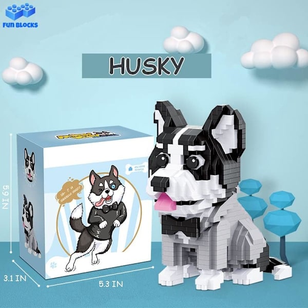 Mini Byggeklodser Dyresæt, DIY Mikro 3D Byggelegetøjs Klodser (Husky 973stk)