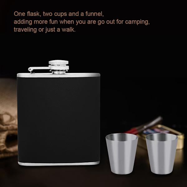 Rustfrit Hip Flask i Sort Lædertragt med To Vinkop Sæt til Fødselsdagsgave (7oz)