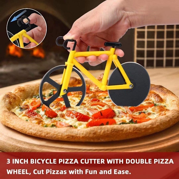 Cykel Pizzaskærer Hjul - Sjov Housewarming Gaver til Mænd - Cykel Pizzaskærer - Seje Gaver til Køkkenet - Rustfrit Stål Pizzaskærer -   (Gul