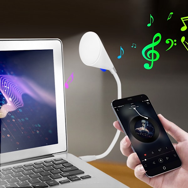 Mini trådløs Bluetooth-høyttaler Smart Touch USB LED-lyspære fleksibel for bærbar PC (hvit)