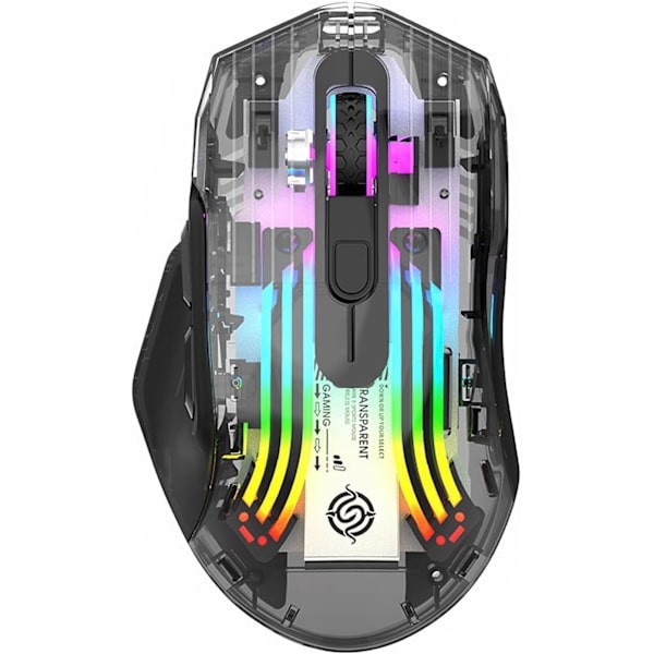 Bluetooth Trådløs Mus, Tri-Modus 2.4G/USB-C/Bluetooth Mus Opptil 3600 DPI, Transparent Mekanisk Spillmus, Chroma RGB Bakgrunnsbelyst Black