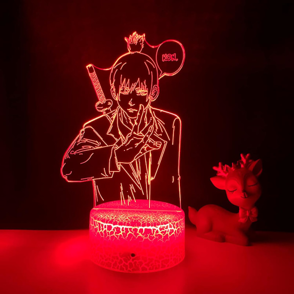3D LED-lamppu Anime Chainsaw Man makuuhuoneen sisustukseen yövaloksi lasten syntymäpäivälahjaksi Manga Chainsaw Man LED-yövalo sängyn viereen
