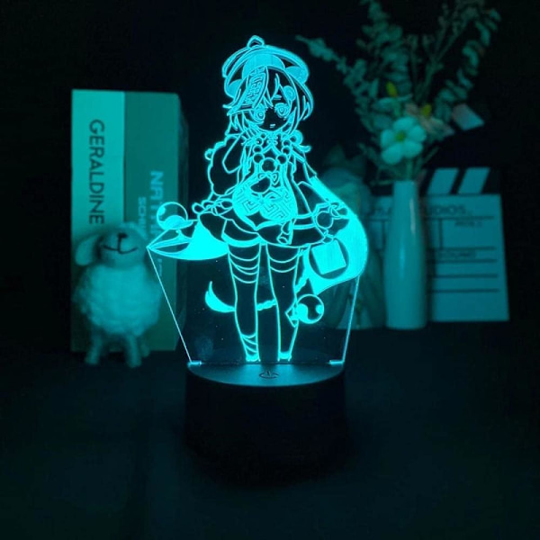 Genshin Impact Qiqi lampa Nattlampa Illusion Ljus 3D för Barn Pojkar Flickor Sovrum LED Dekoration Belysning Barn Julgåva Sängbord Färgrik