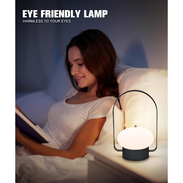Bærbar Oppladbar Bordlampe, Dimbar Nattelys med 3 Fargemoduser, Batteridrevet Ledningsfri Lampe for Soverom, Stue