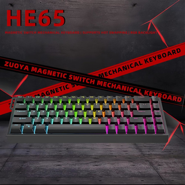 HE65 Rapid Trigger Spilkeyboard, 65% Magnetisk Switch Hall Effekt Keyboard Hot Swap Custom RGB Hyper-Hurtig Justerbar Aktivering Kabelforbundet