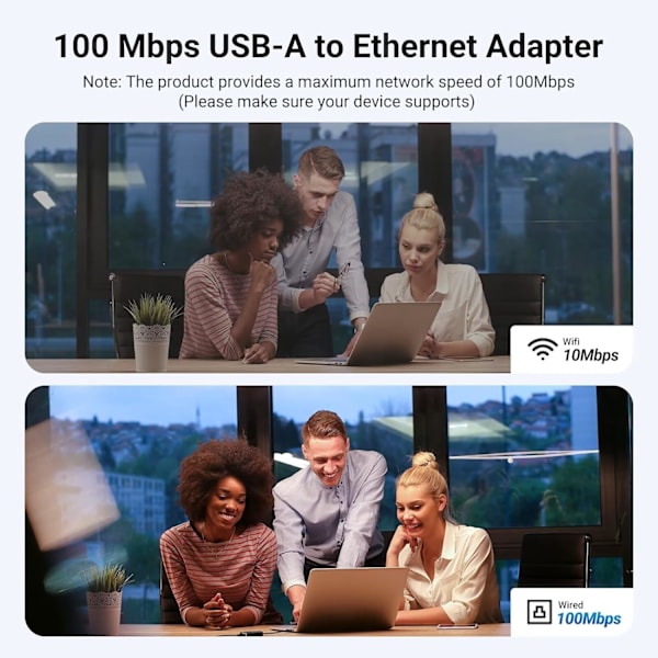 UGREEN USB-A til Ethernet-adapter, 10/100 Mbps netværksadapter, RJ45 kablet LAN-internetadapter til bærbar PC, sort