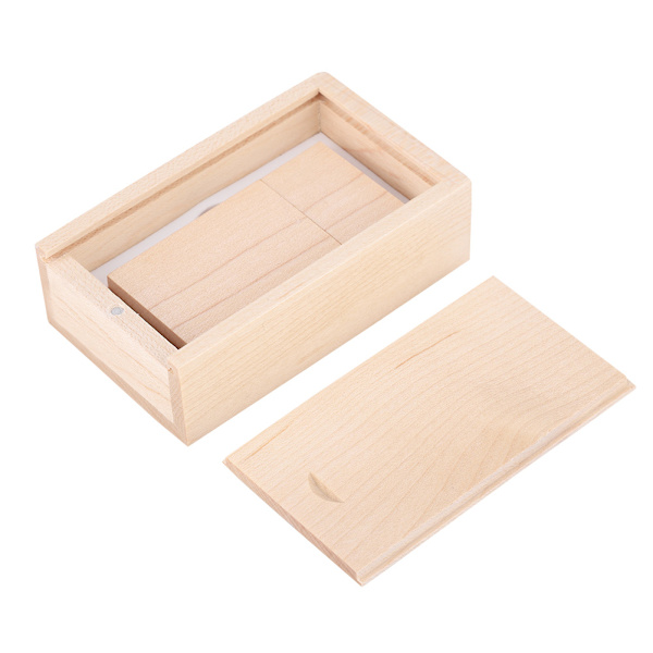 USB 2.0 Anpassad Primitiv Enkelhet Lönnträ USB Kvadratisk Box U Disk Flash Pen Drive (128G)