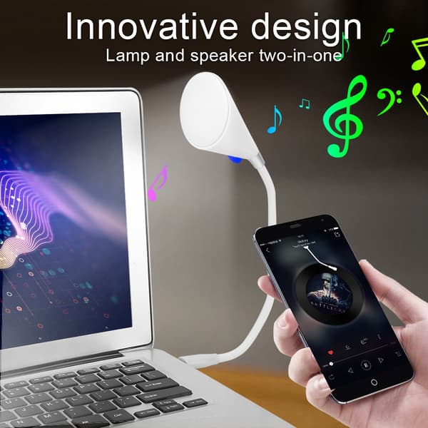 Mini trådløs Bluetooth-højttaler Smart Touch USB LED-lygtelampe Fleksibel til bærbar pc (hvid)