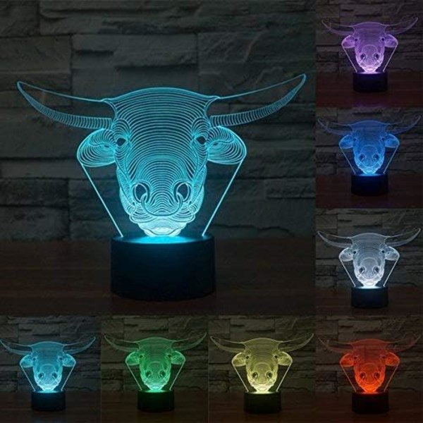 3D Lehmän ja Härän Yövalo Lamppu Illuusio Yövalo 7 Väriä Vaihtuva Kosketuskytkin Pöytä Työpöydän Koriste Lamput Akryyli Tasainen ABS-Jalusta USB-Kaapelit Leikki