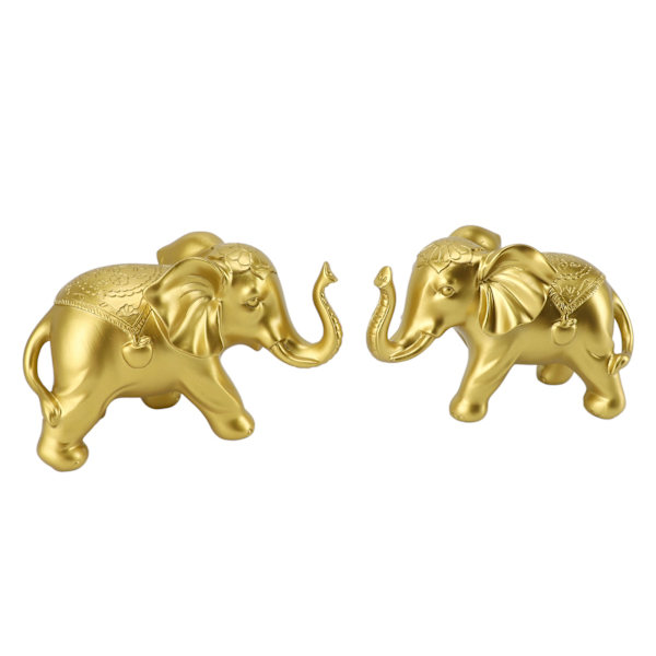 2 stk. Gyldne Elefant Statuer Holdbare Resin Elefant Figurer Håndlaget Dekorative Dyre Ornamenter for Stue Kontor