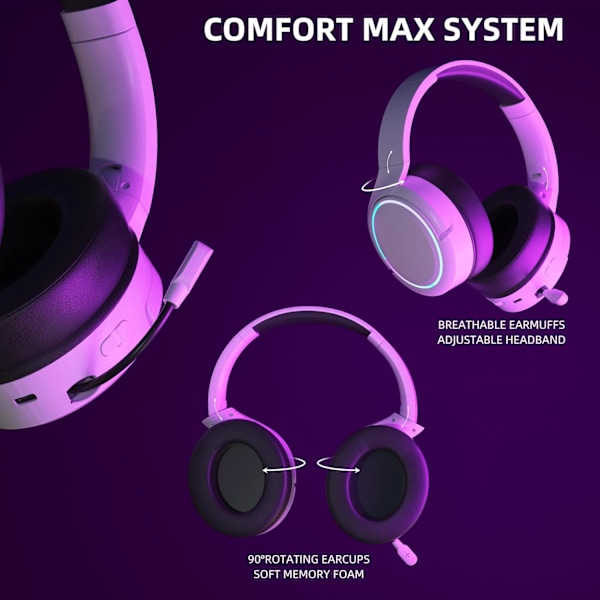 Premium 2.4GHz Trådlöst Spelheadset Bluetooth Hörlurar med Inbyggd Mikrofon, 3.5mm Trådbundet Spelheadset för Xbox, Vit