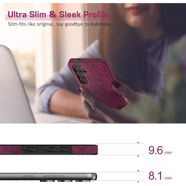 Samsung Galaxy S24 6.2-tommers deksel, Premium Lær Klassisk Luksus PU Sklisikkert Grip Robust Støtfanger Støtsikkert Full Body Beskyttelsesdeksel Magenta