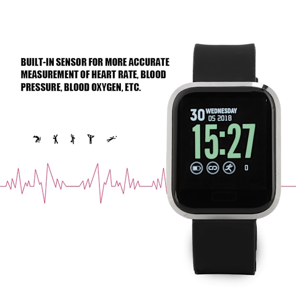 YH3 1,3 tommer Sports Smart Monitor Watch Pulsmåler Blodtryk Vandtæt Armbånd Sort