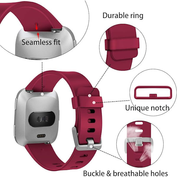 Älykäs rannekkeen hihna on yhteensopiva Fitbit versa -älykellojen, versa 2:n ja versa Lite se -kellojen kanssa naisille ja miehille（Punainen-L）