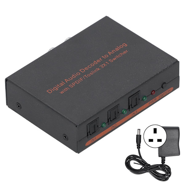 3x1 optisk fiber digital ljudavkodare optisk till för SPDIF/AV/RCA-omvandlare 100‑240VUK-kontakt